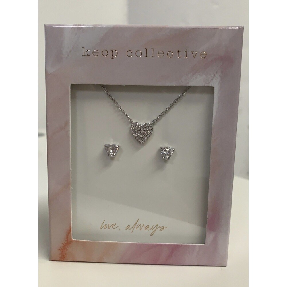 Keep Collective Keepsake Silver Heart Necklace with Earrings Set New In Box